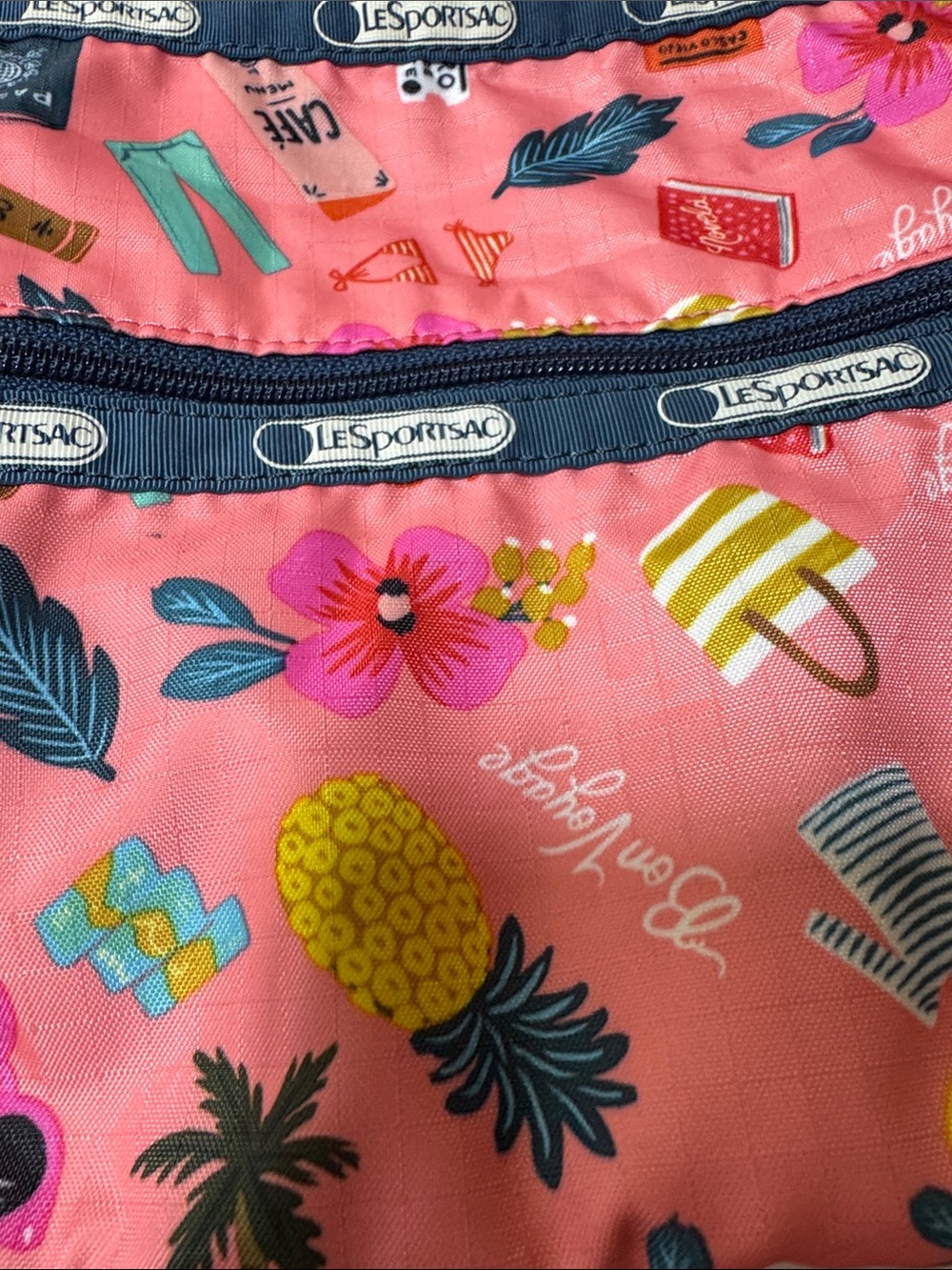 LeSportsac Pink Tropical Print Crossbody Bag with Navy Trim - Picture 3 of 13